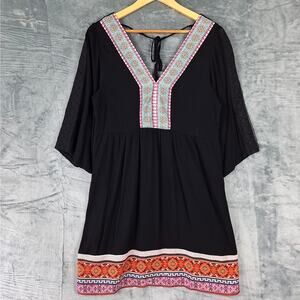 Womens Dress Medium Boho Hippie Retro Peasant Crochet Gauze Festival Embroidered